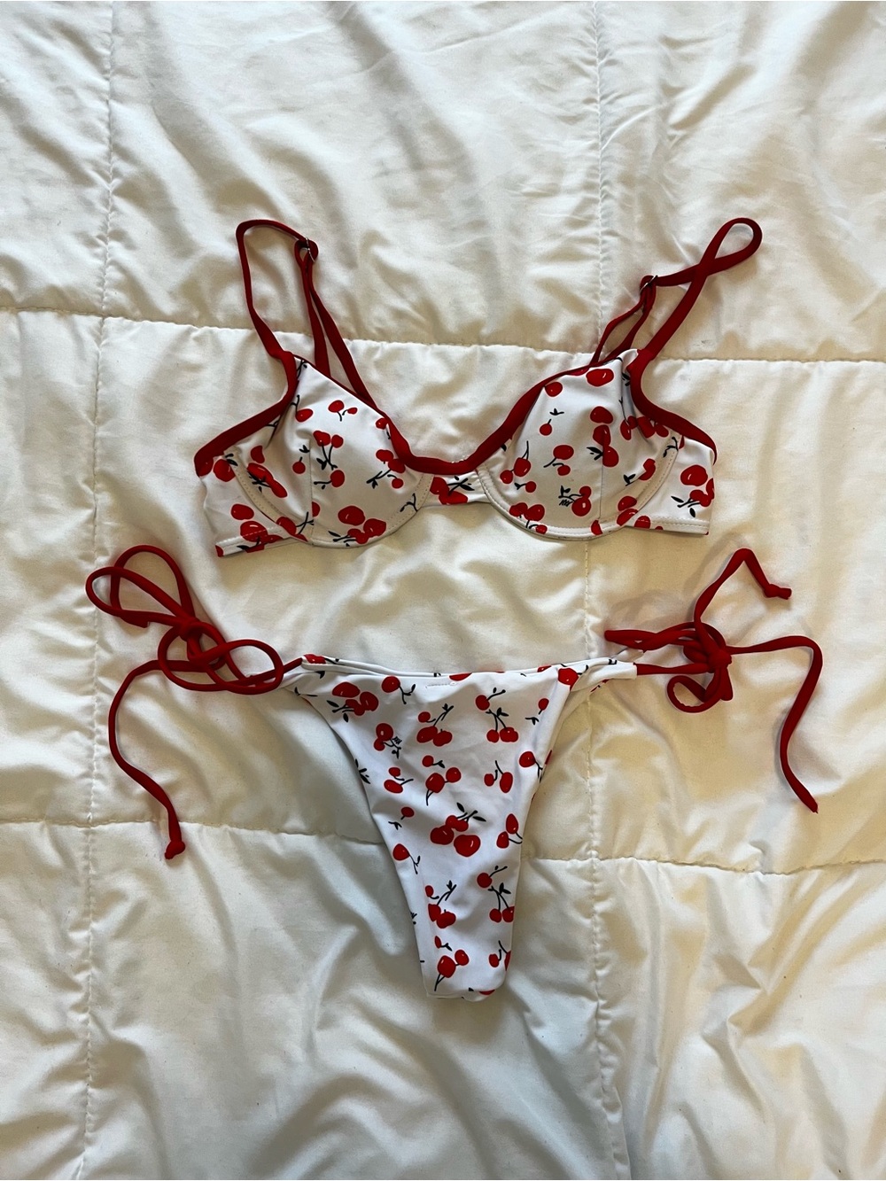 Cherry Print Tie Side Bikini Set Size Small